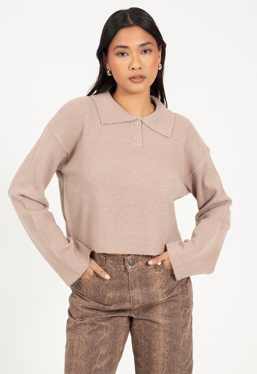 Brave Soul - JumperWith Deep Cuff - Mink Melange