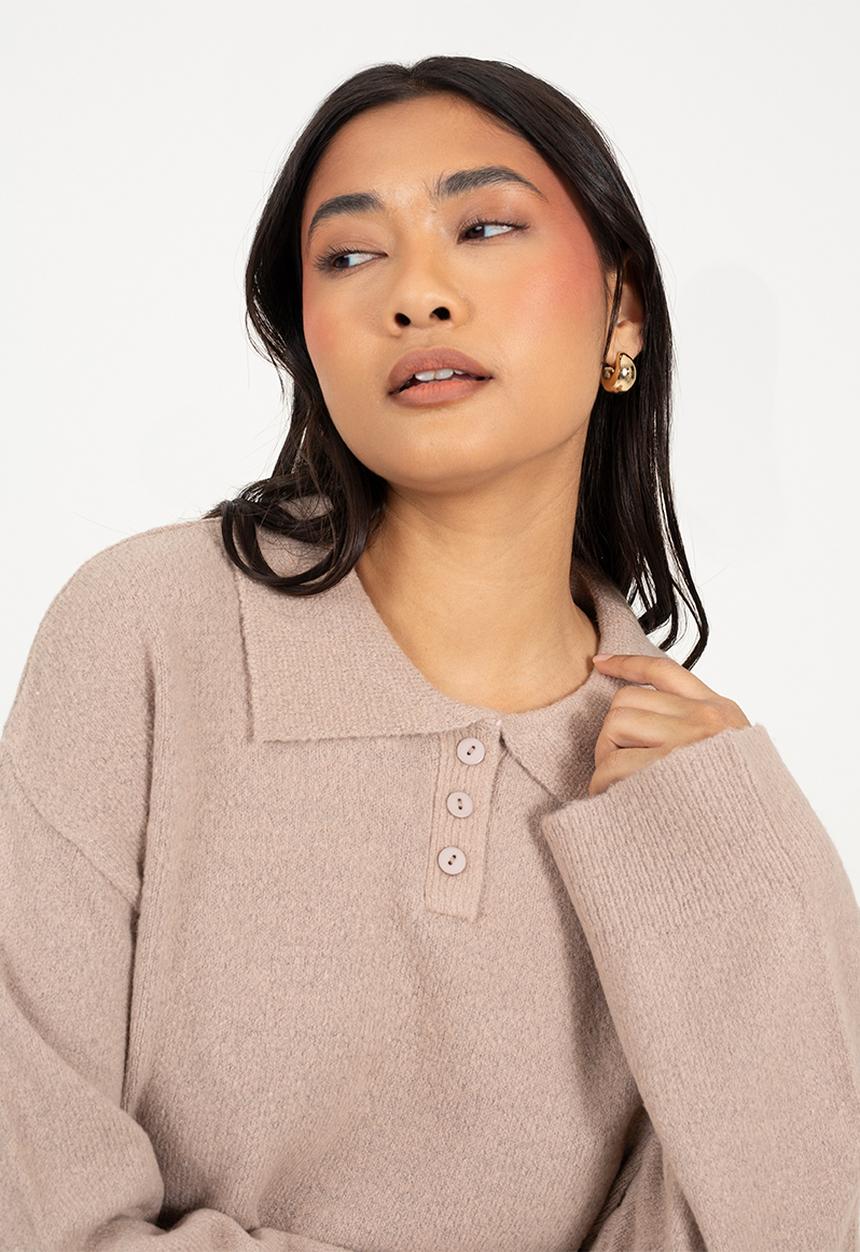 Brave Soul - JumperWith Deep Cuff - Mink Melange