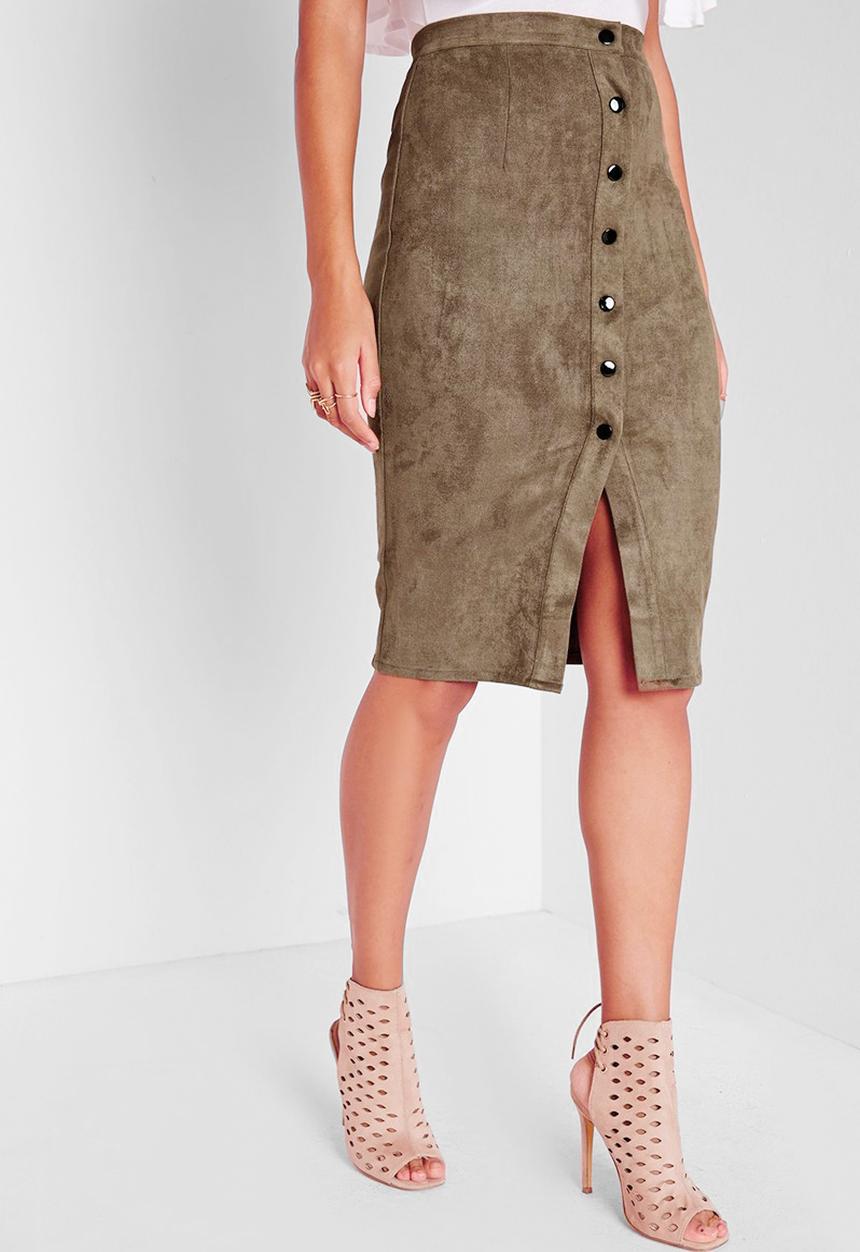 Missguided - Button faux suede midi skirt