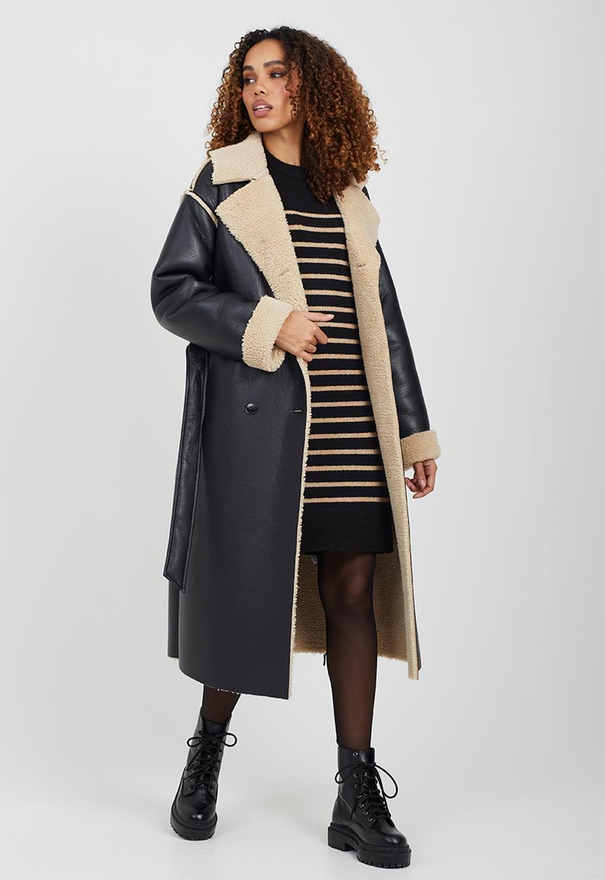 Brave Soul - Stripe Dress - Black/Biscuit