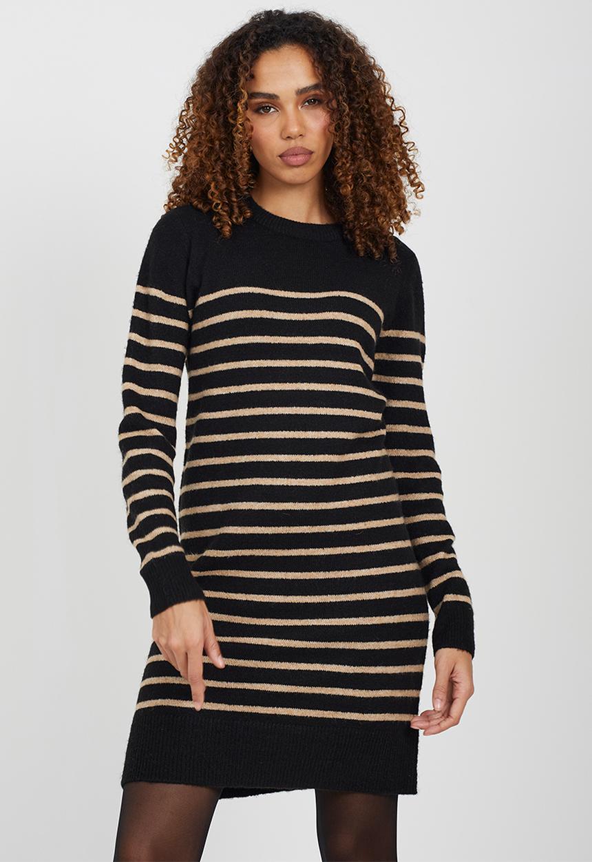 Brave Soul - Stripe Dress - Black/Biscuit