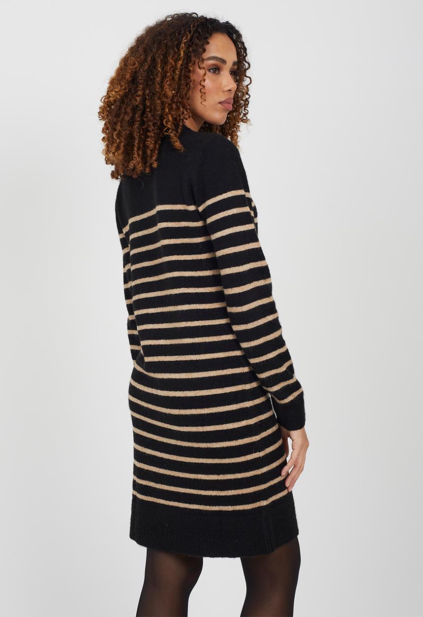 Brave Soul - Stripe Dress - Black/Biscuit