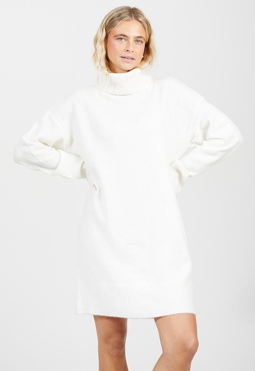 Brave Soul - Roll Neck Knitted Dress - Ivory