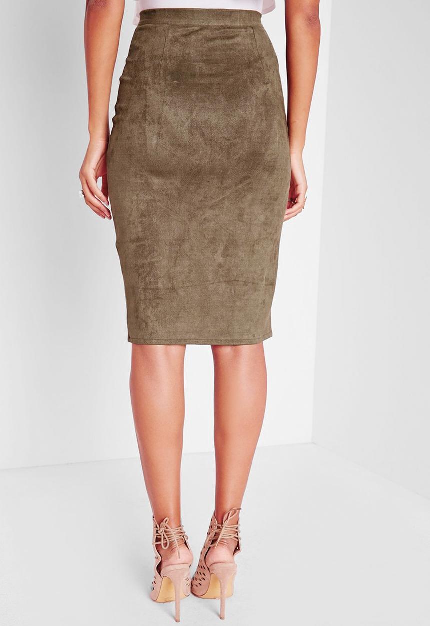 Missguided - Button faux suede midi skirt