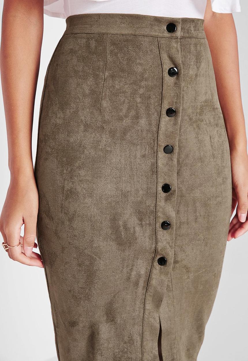 Missguided - Button faux suede midi skirt