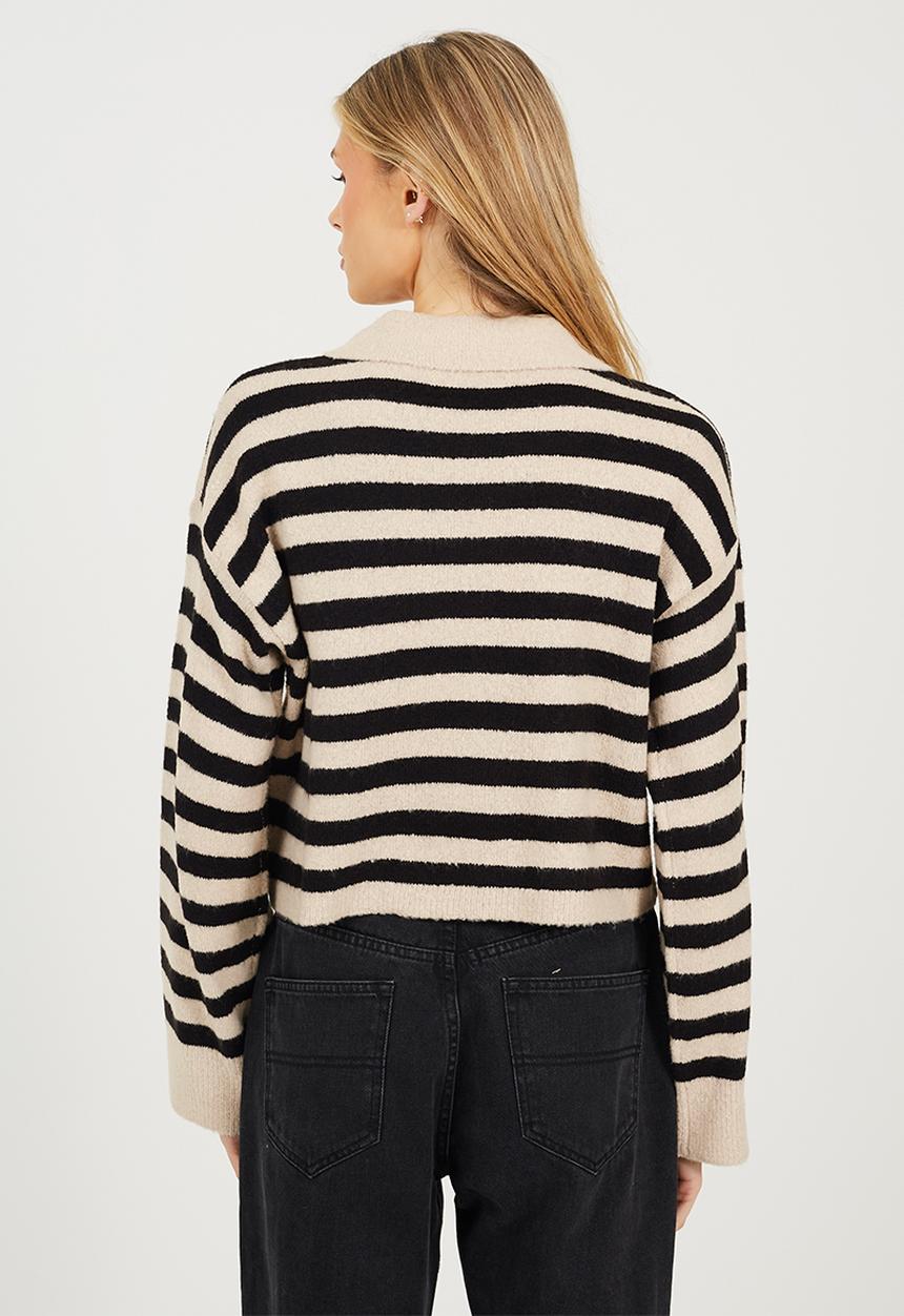 Brave Soul - JumperWith Deep Cuff - Oatmeal/Black Stripe