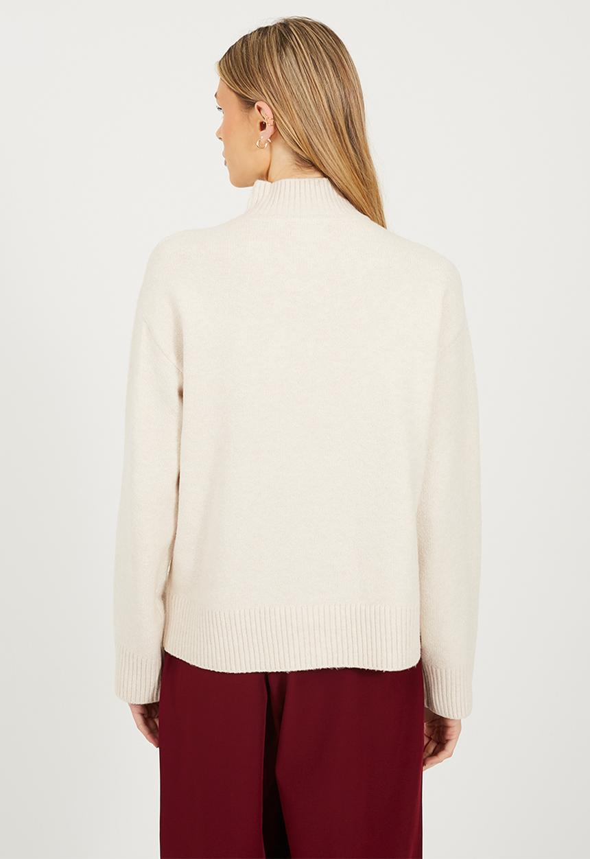 Brave Soul - Crew Neck Cardi - Ivory/Wine Bow