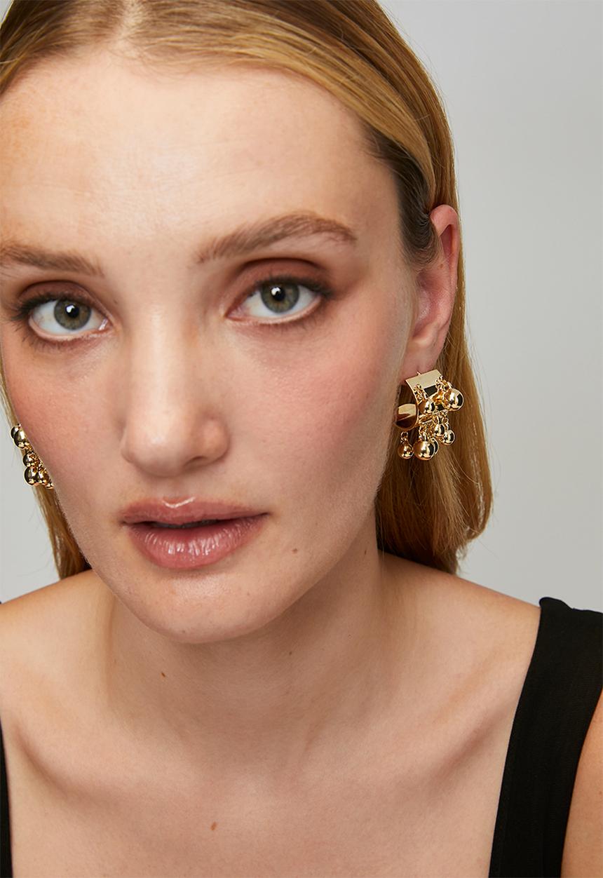 Tessa Design - Delaney Metal Bead Cluster Pin Earrings - Gold