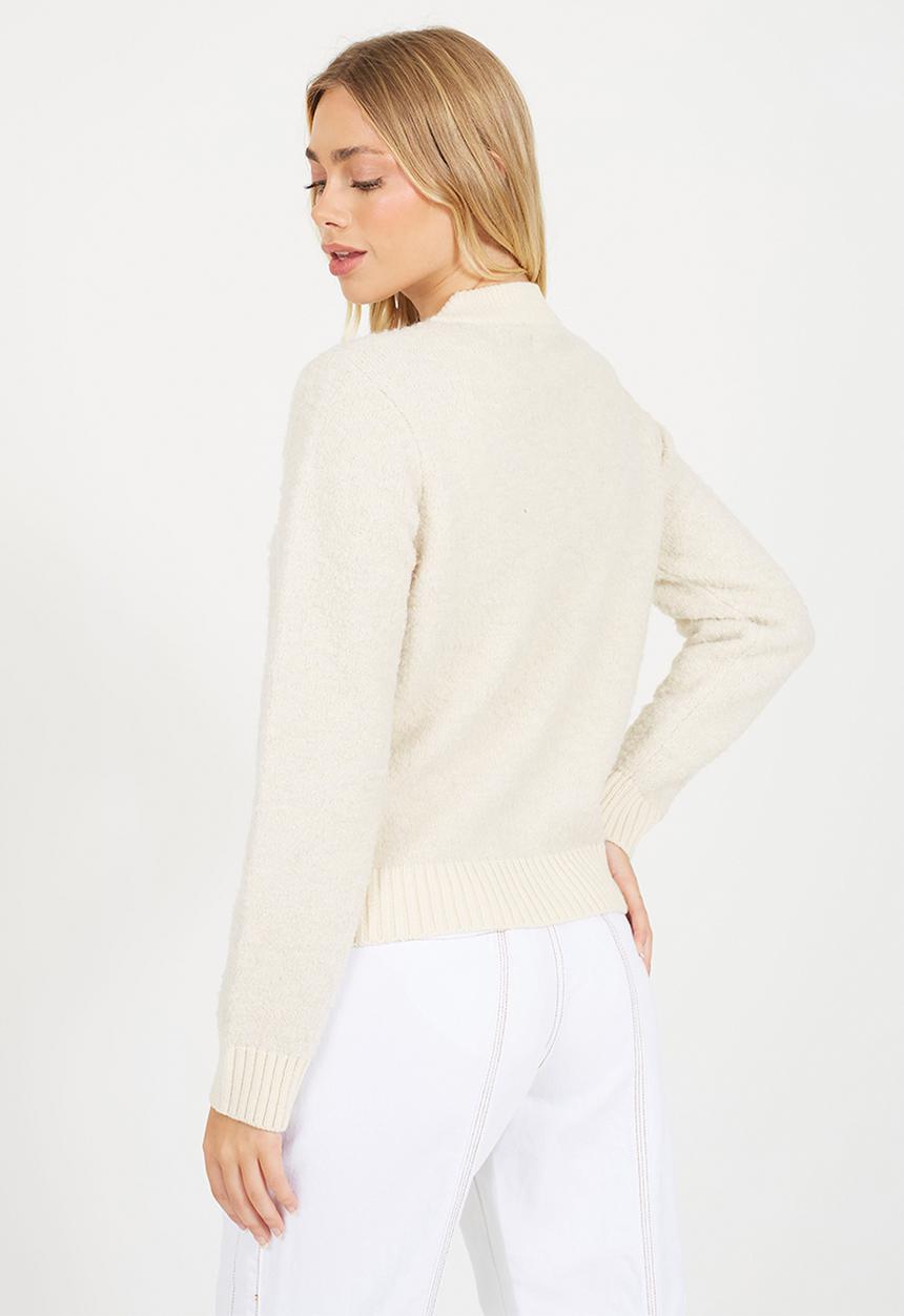 Brave Soul - Zip Through Bomber Jacket With Boucle Yarn - Ivory