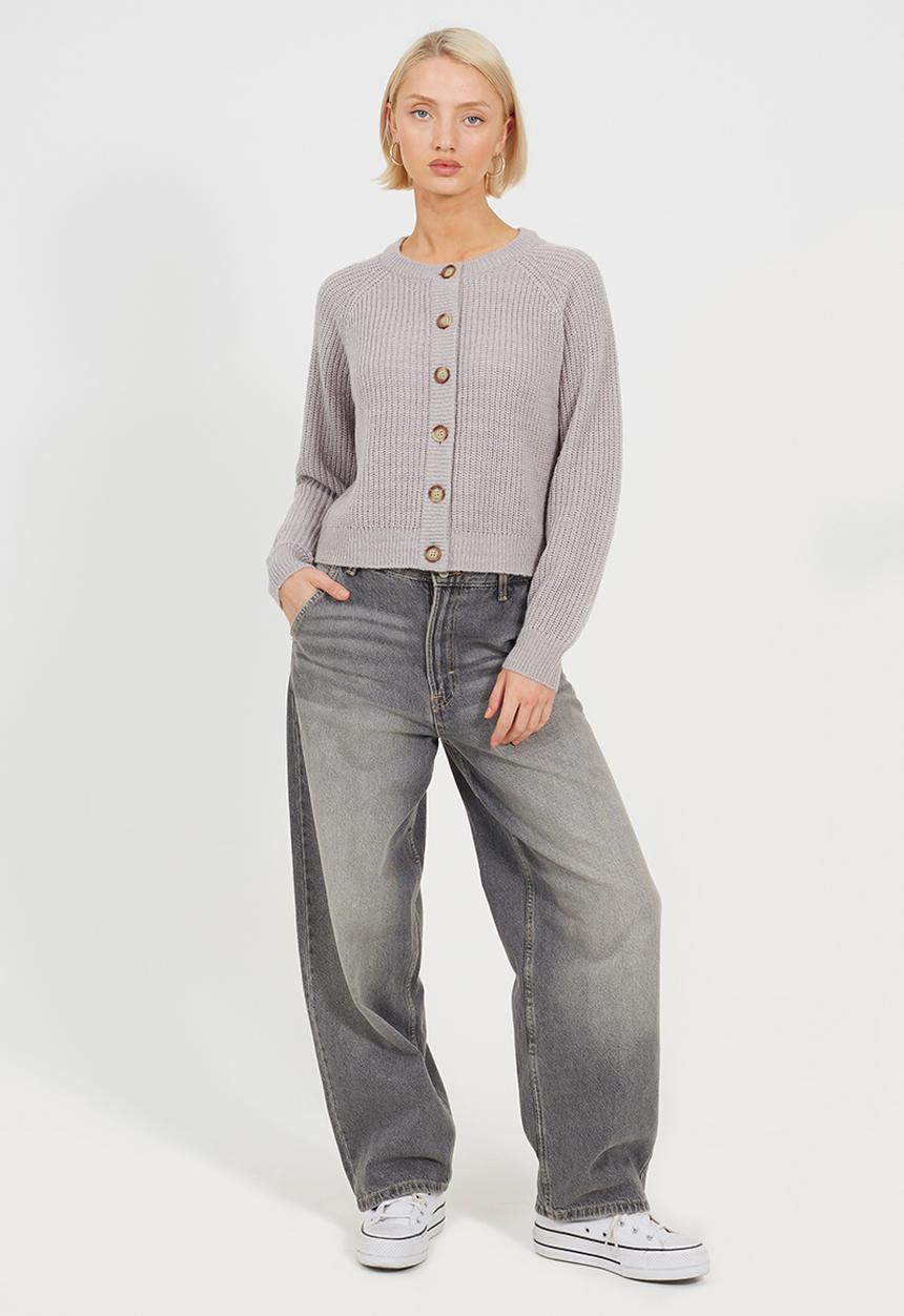 Brave Soul - Crew Neck StripeCardi - Grey