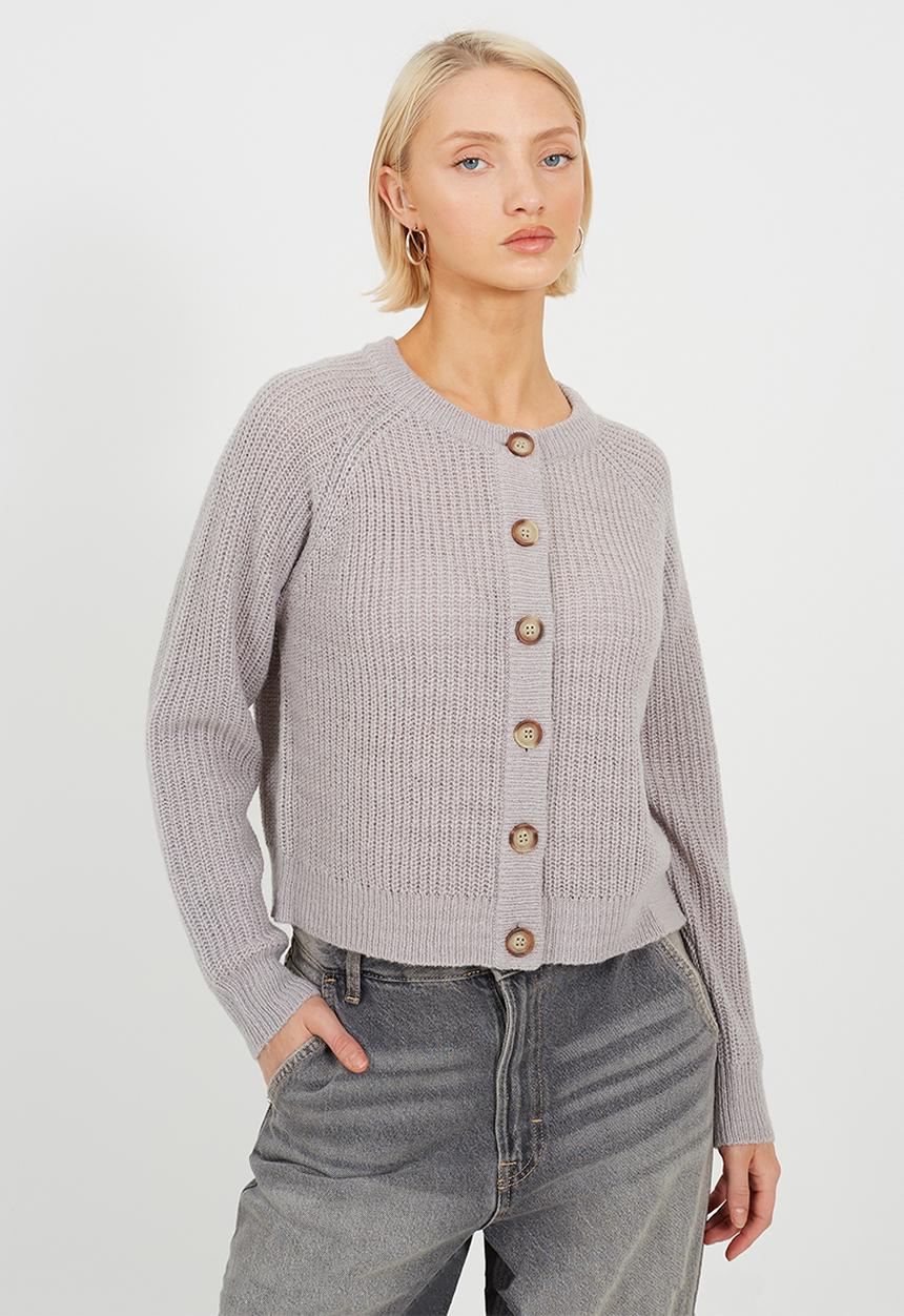 Brave Soul - Crew Neck StripeCardi - Grey