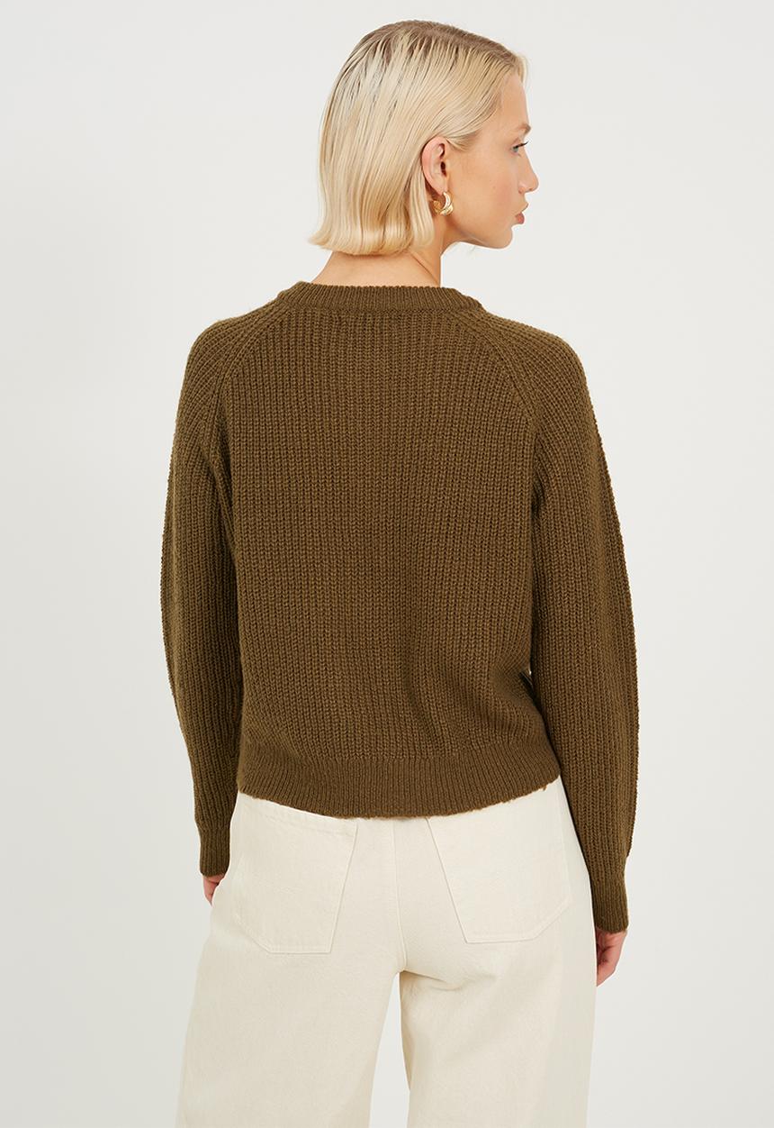Brave Soul - Crew Neck StripeCardi -Khaki