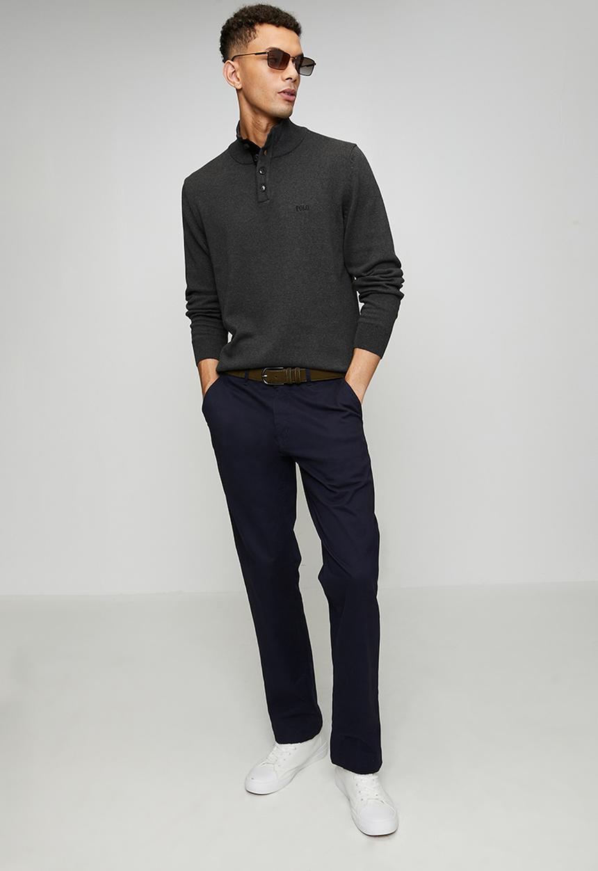 POLO - Torres 3 Button Funnel Neck Knitwear - Charcoal Melange