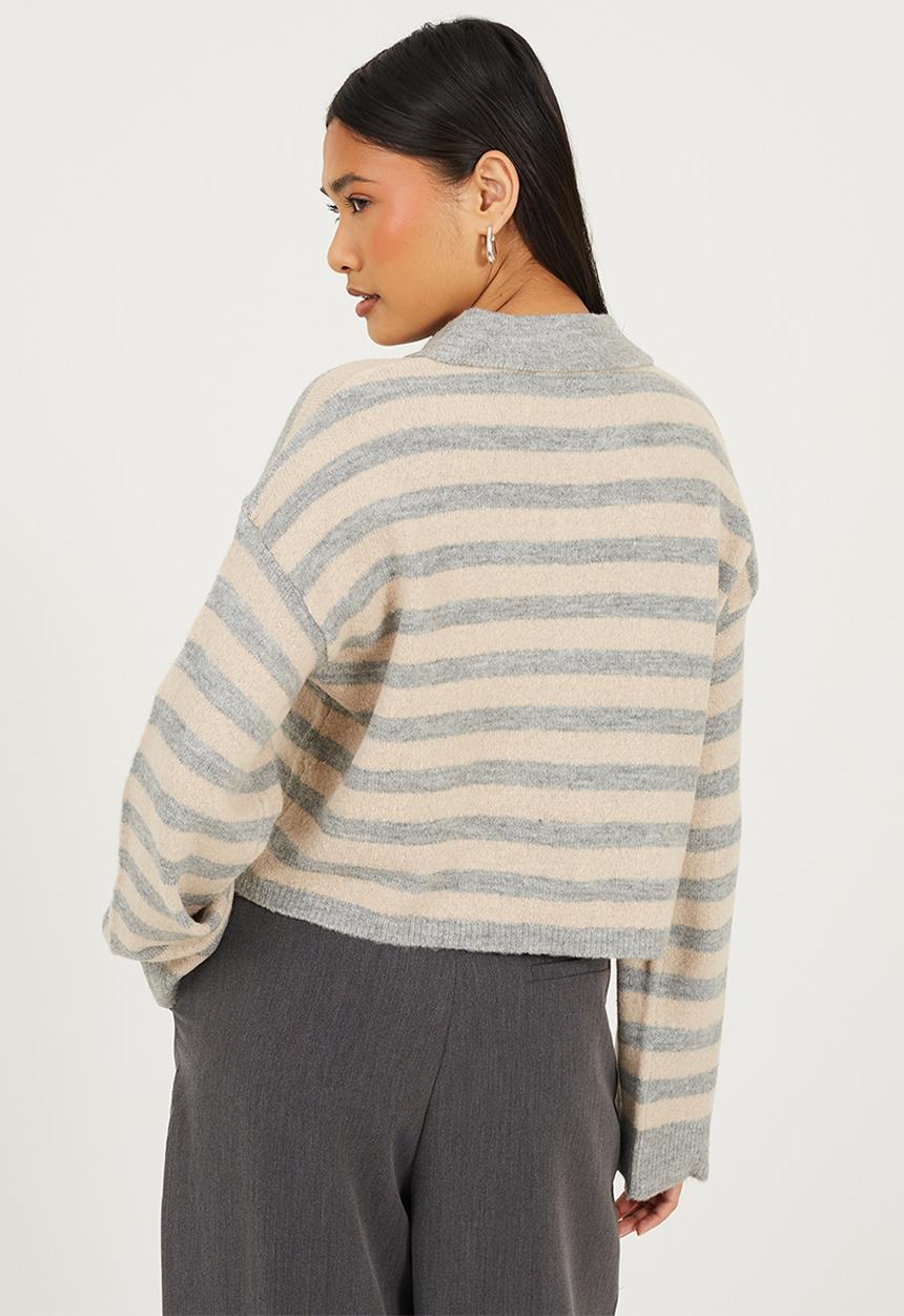 Brave Soul - JumperWith Deep Cuff - Dove Grey/Oatmeal Stripe