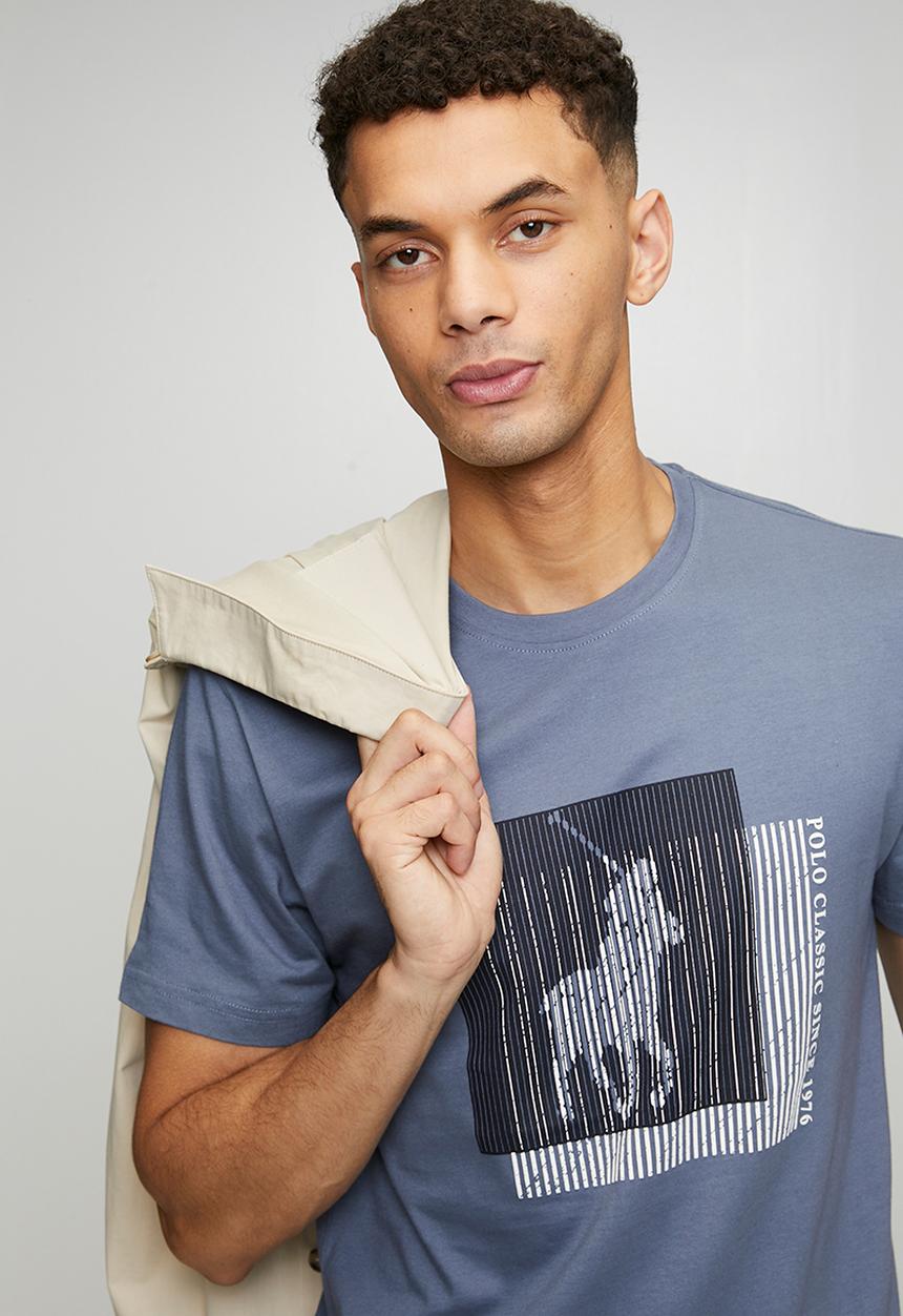 POLO - Issa Block Printed Short sleeve Tee - Blue
