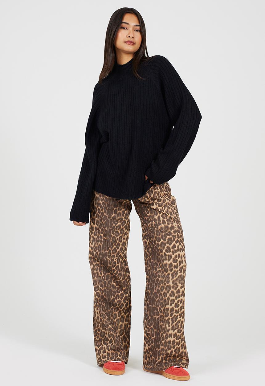 Brave Soul - Mossy Yarn Ribbed Raglan Sleeve Jumper With Turtle Neck - Black