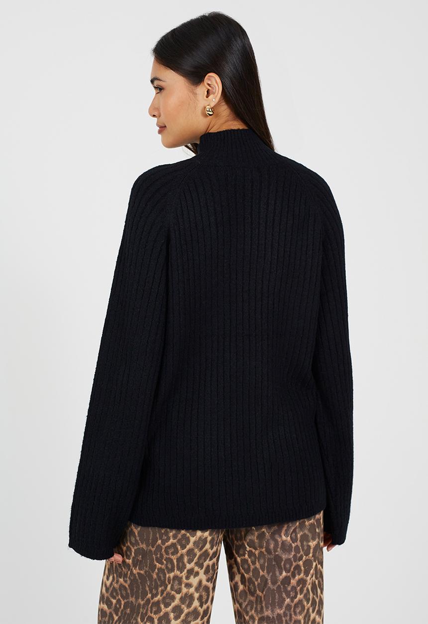 Brave Soul - Mossy Yarn Ribbed Raglan Sleeve Jumper With Turtle Neck - Black