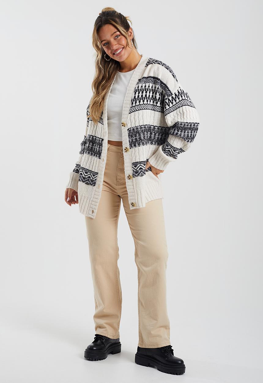 Brave Soul - 4 Button Cardigan - Oatmeal/Black