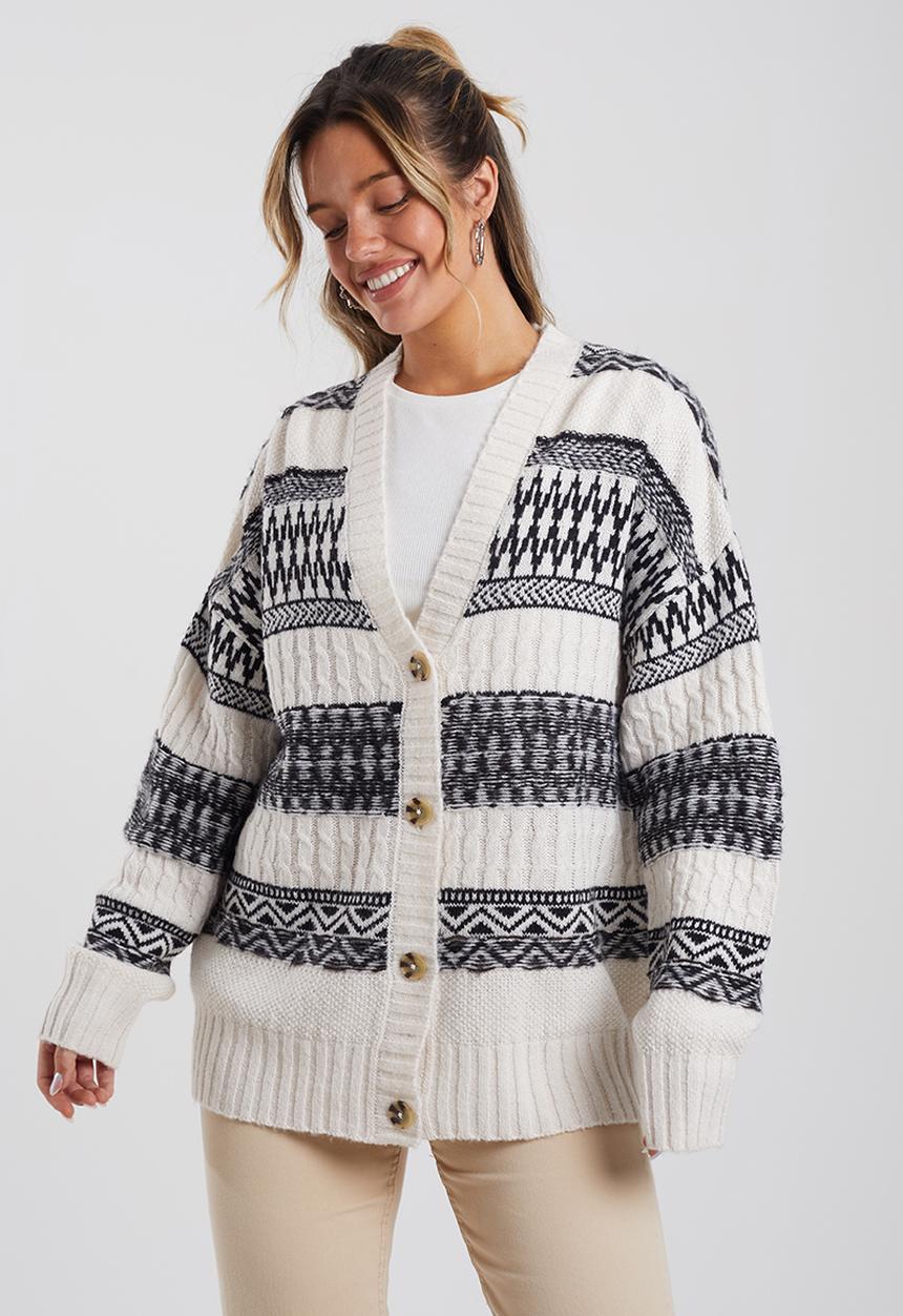 Brave Soul - 4 Button Cardigan - Oatmeal/Black