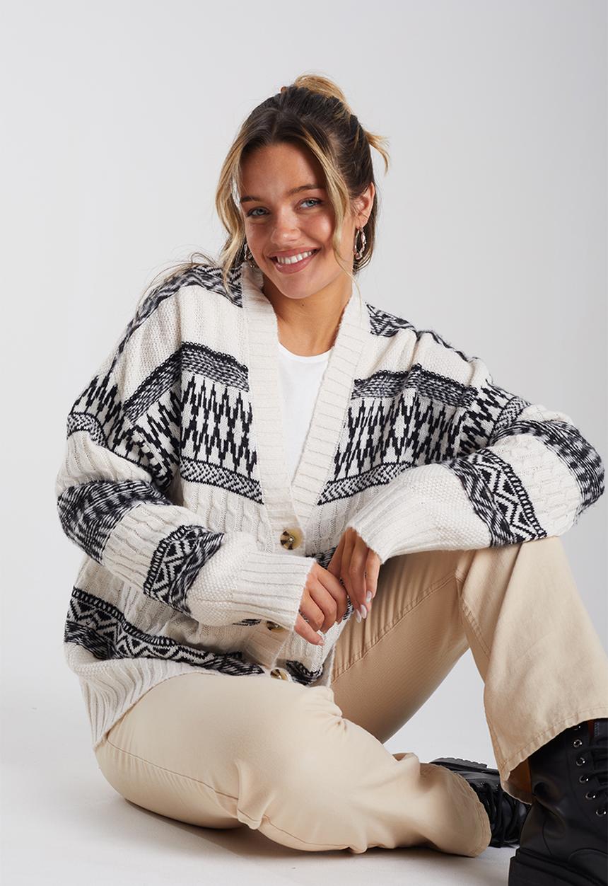 Brave Soul - 4 Button Cardigan - Oatmeal/Black