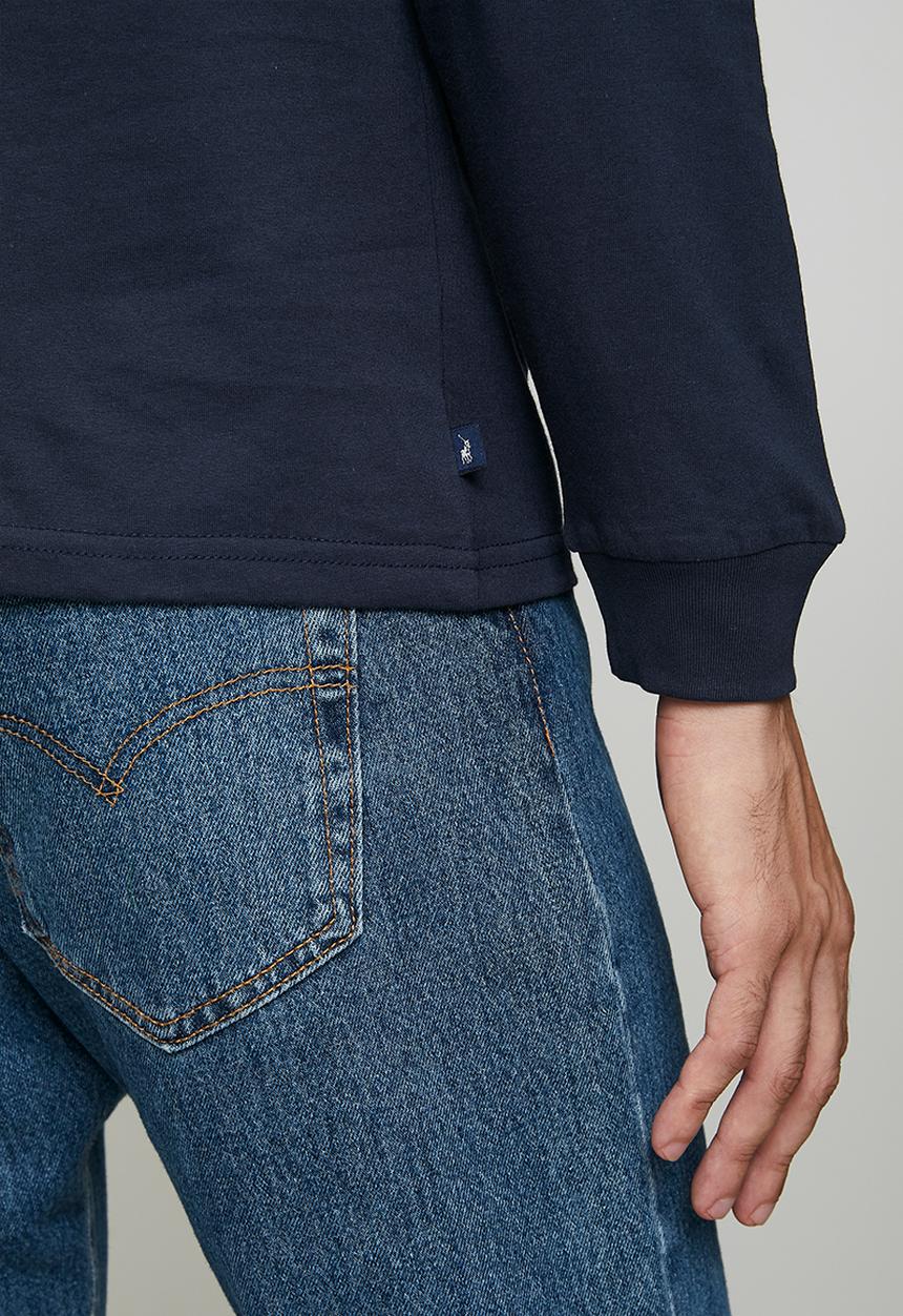 POLO - Paul Essential Badge Long sleeve Tee - Navy