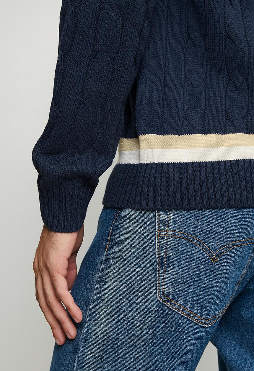 POLO - Kan Cable Long sleeve Knitwear - Navy