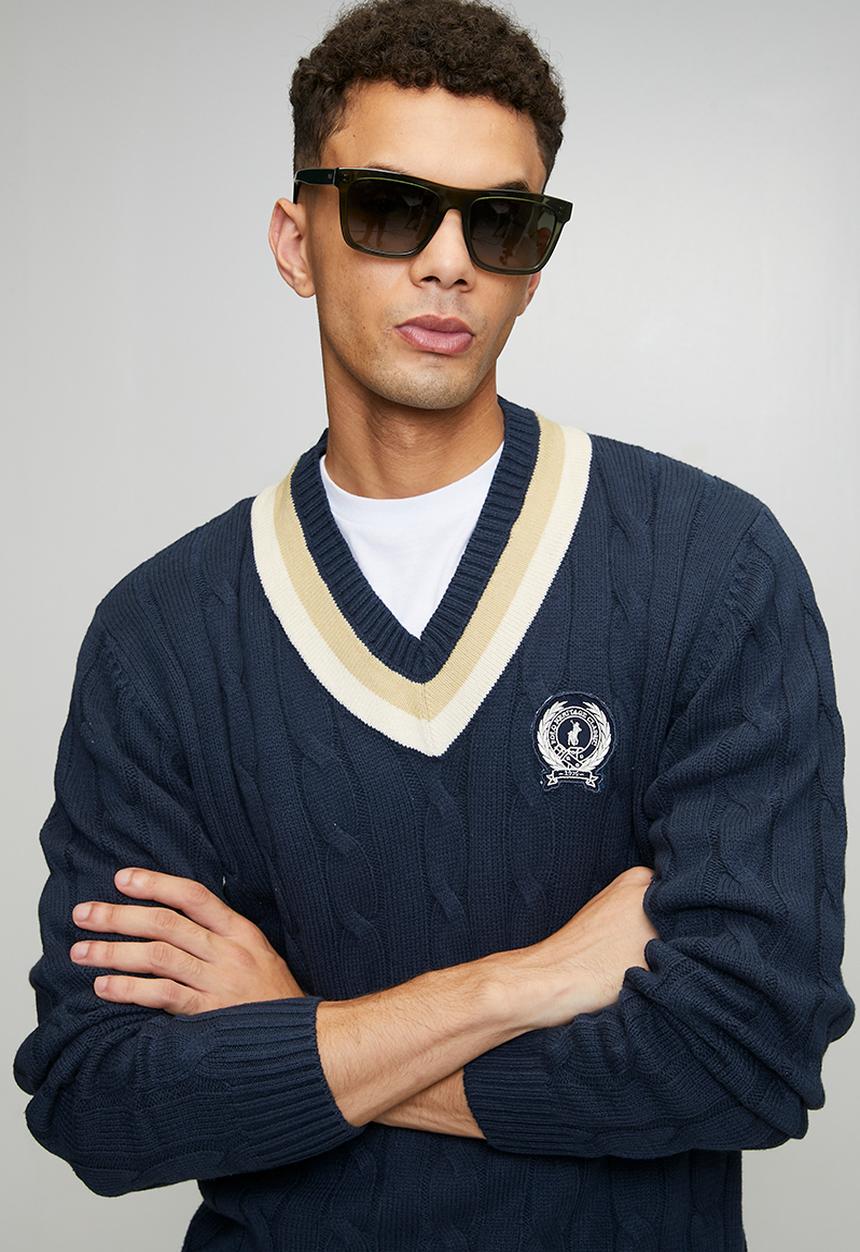 POLO - Kan Cable Long sleeve Knitwear - Navy