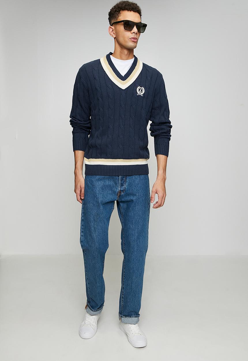 POLO - Kan Cable Long sleeve Knitwear - Navy