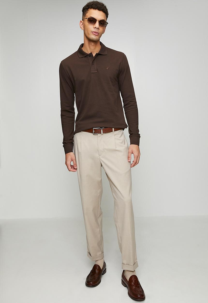 POLO - Carter Essential Pique Long sleeve Golfer - Brown