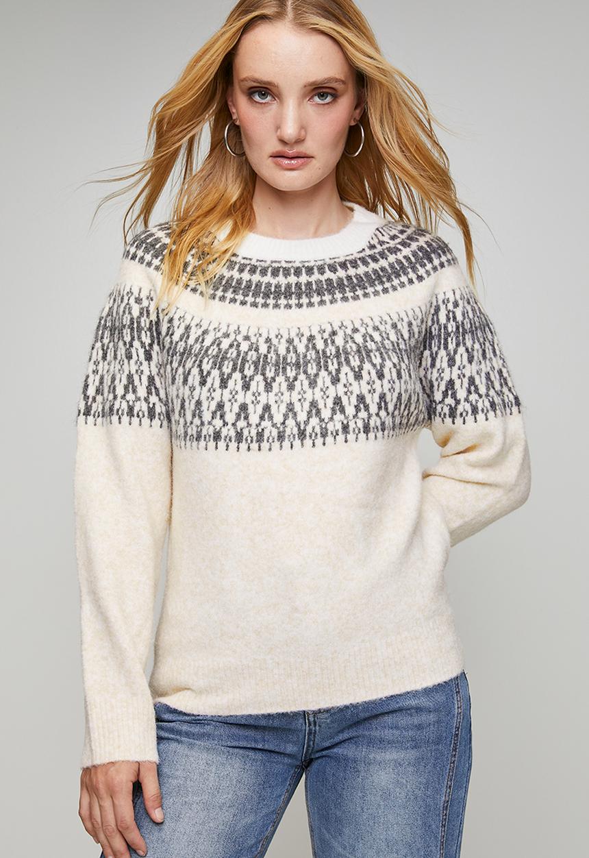 MANDI - Long Sleeve Crew Neck Raglan Shape Knitwear Jersey - Beige