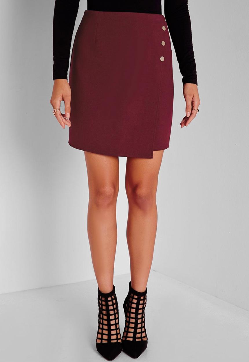 Missguided - Gold Button Wrap Mini Skirt