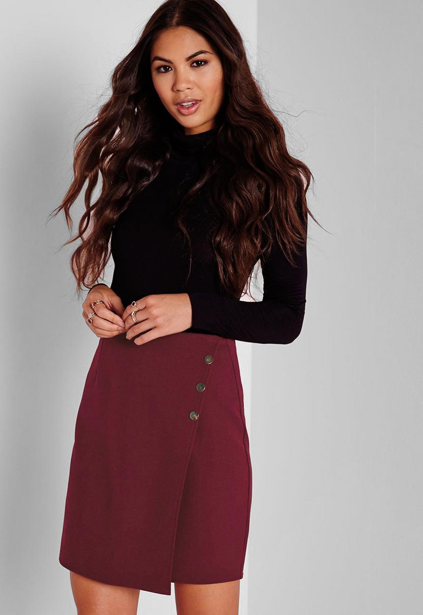 Missguided - Gold Button Wrap Mini Skirt