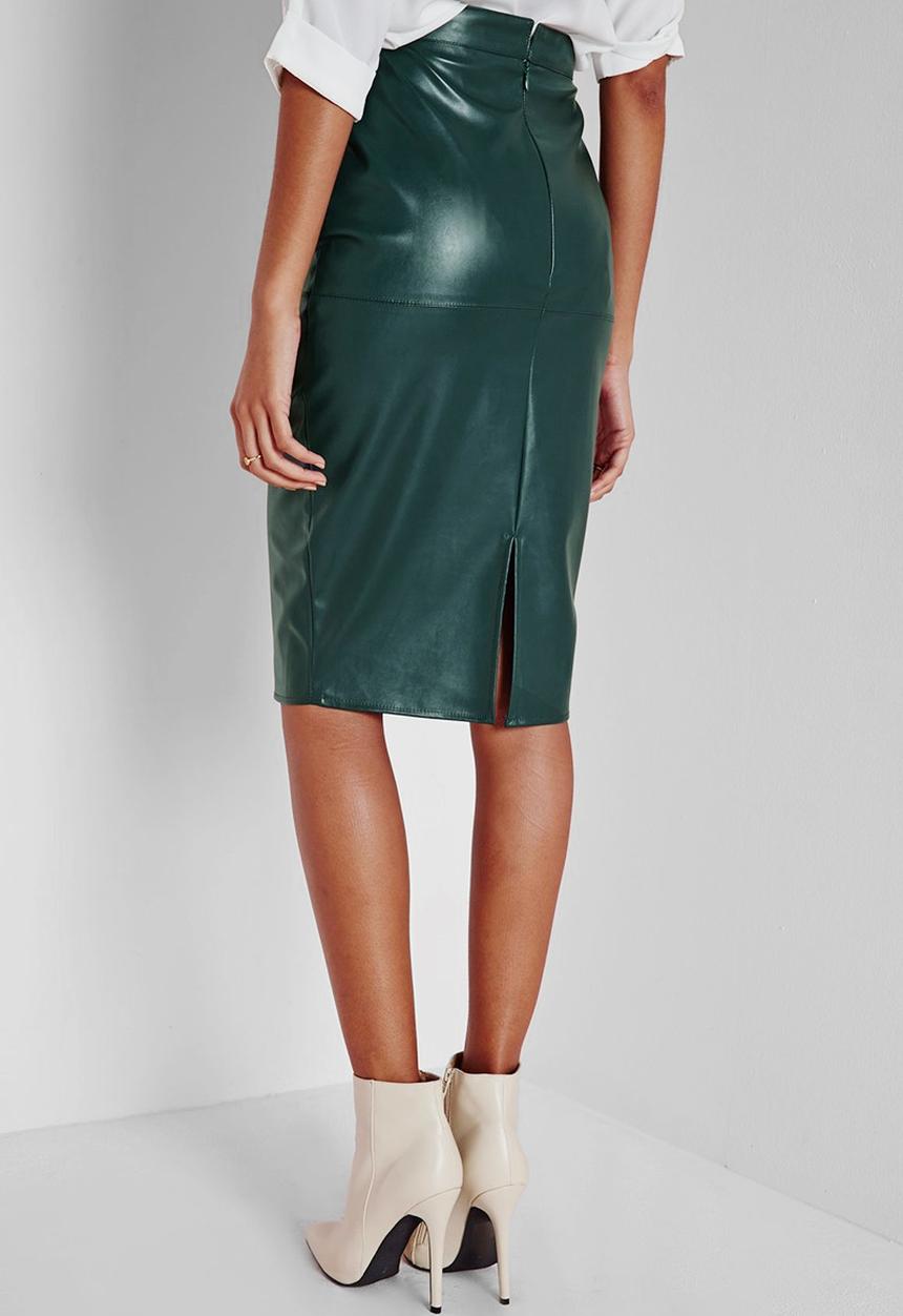 Missguided - Back Split Faux Leather Midi Skirt