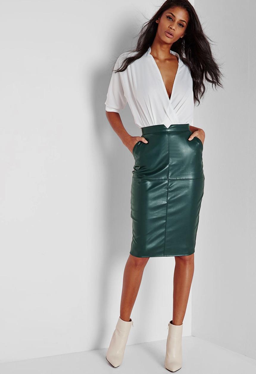 Missguided - Back Split Faux Leather Midi Skirt
