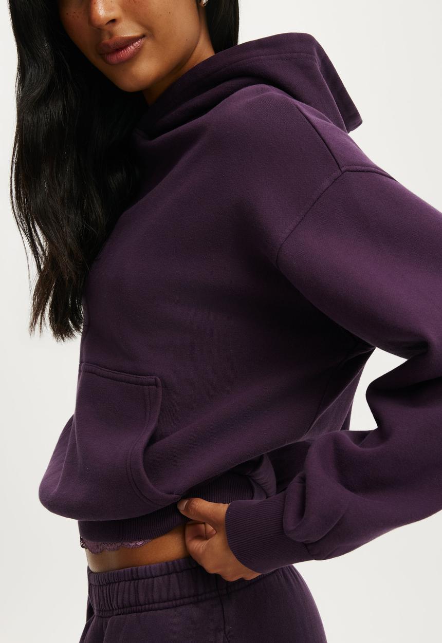 Cotton On - Boxy fleece hoodie - washed dark mulberry