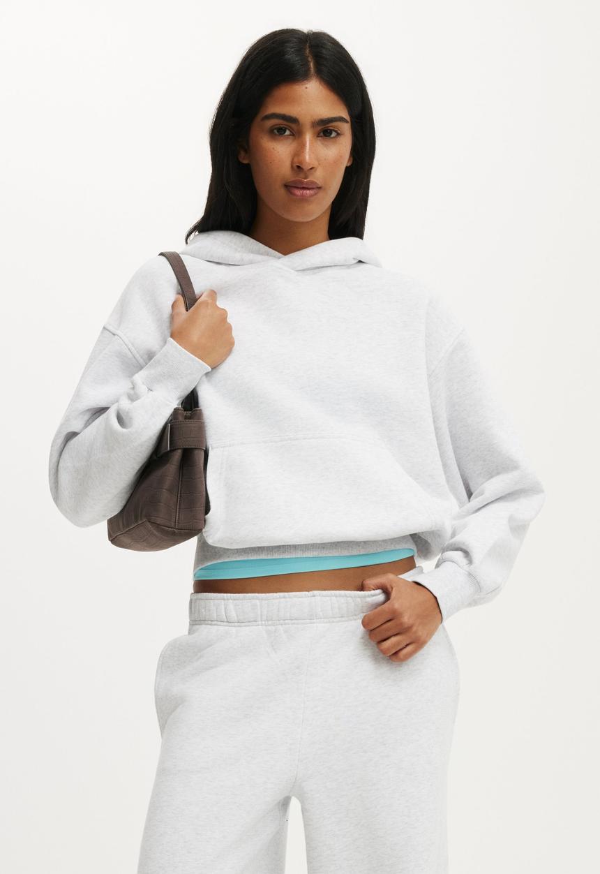 Cotton On - Boxy Fleece Hoodie - Light Grey Marle