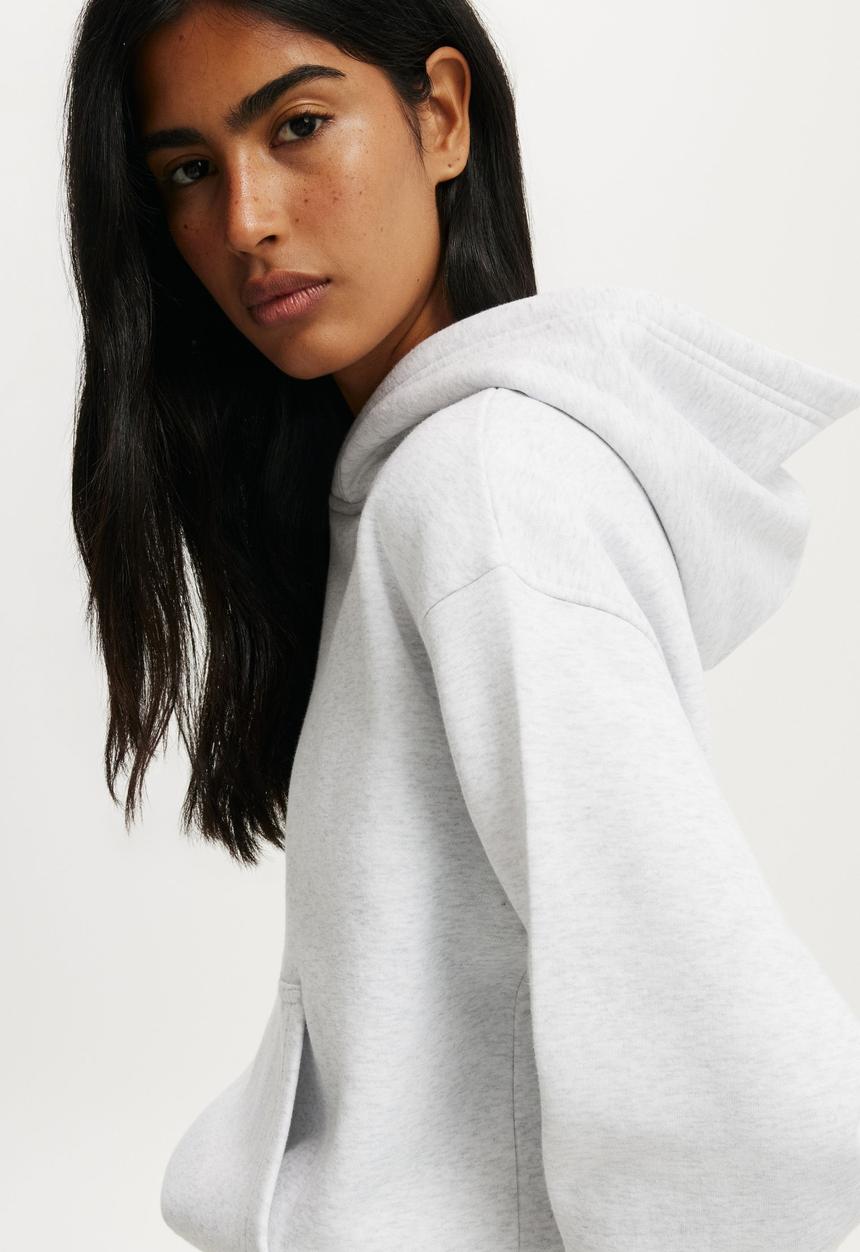 Cotton On - Boxy Fleece Hoodie - Light Grey Marle