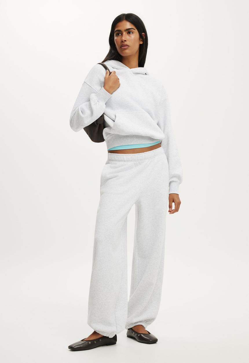 Cotton On - Boxy Fleece Hoodie - Light Grey Marle