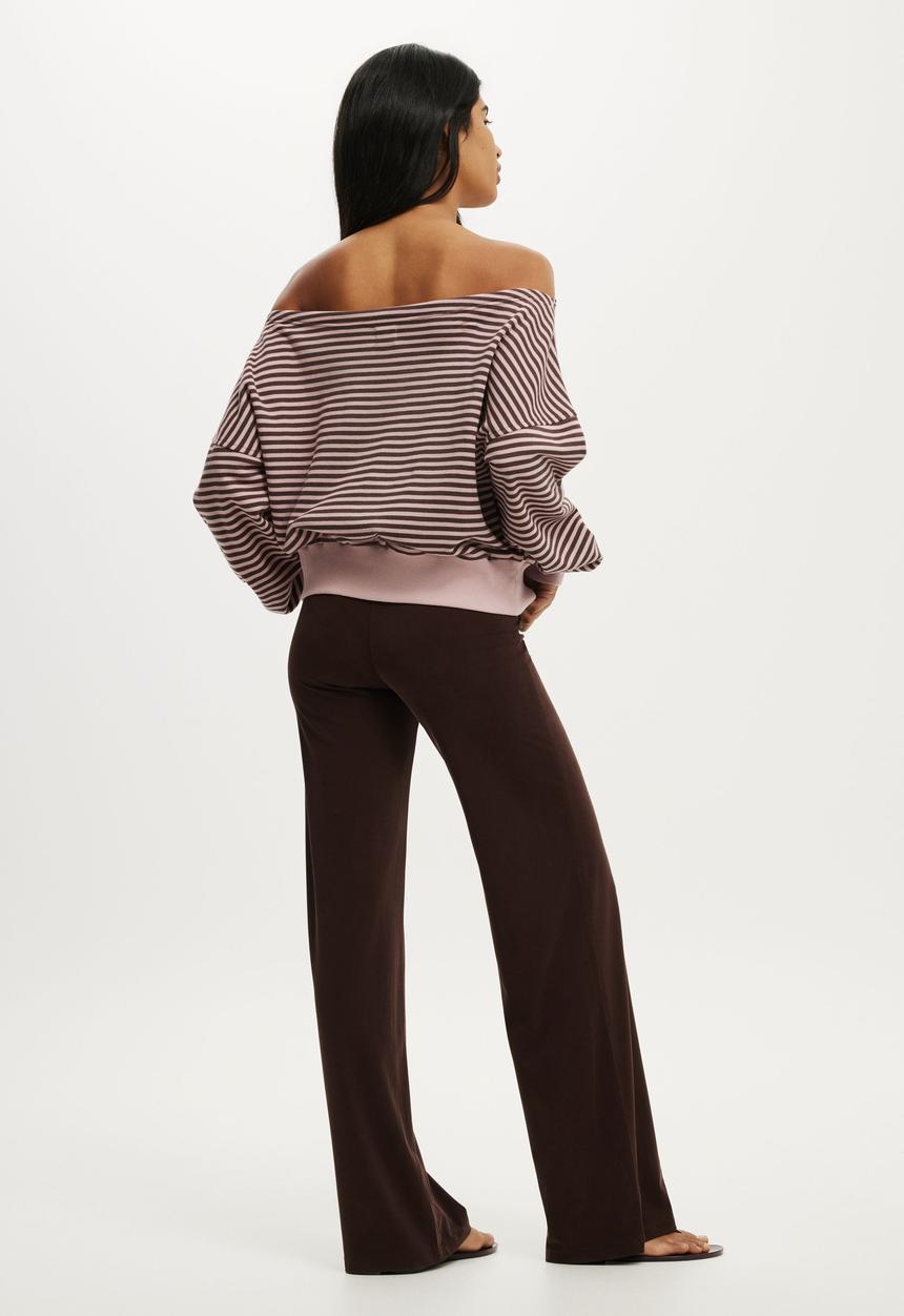 Cotton On - Relaxed Off Shoulder Sweatshirt - cloud blush/dark oak stripe