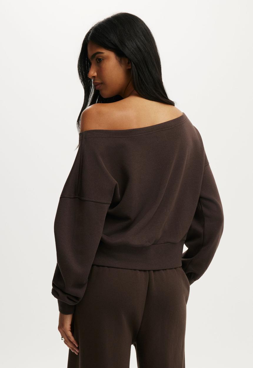Cotton On - Relaxed Off Shoulder Sweatshirt - Dark Oak