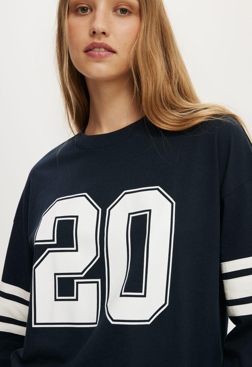 Cotton On - Long sleeve oversized graphic tee - ink navy