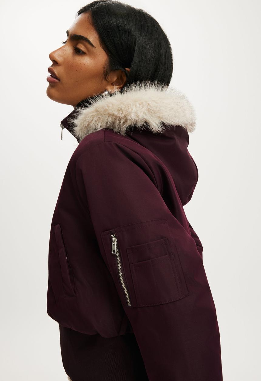 Cotton On - Remi hooded bomber jacket - noble plum