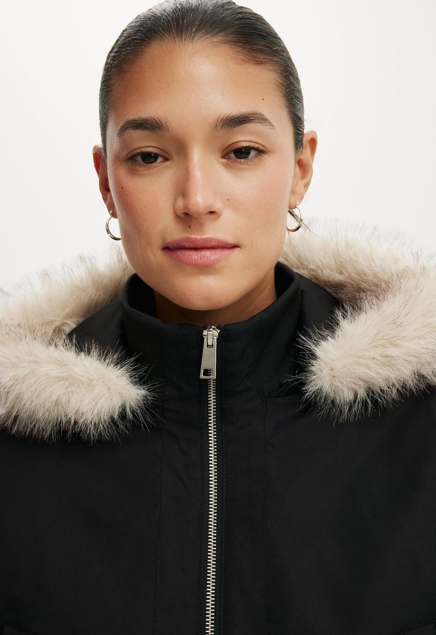 Cotton On - Remi hooded bomber jacket - black