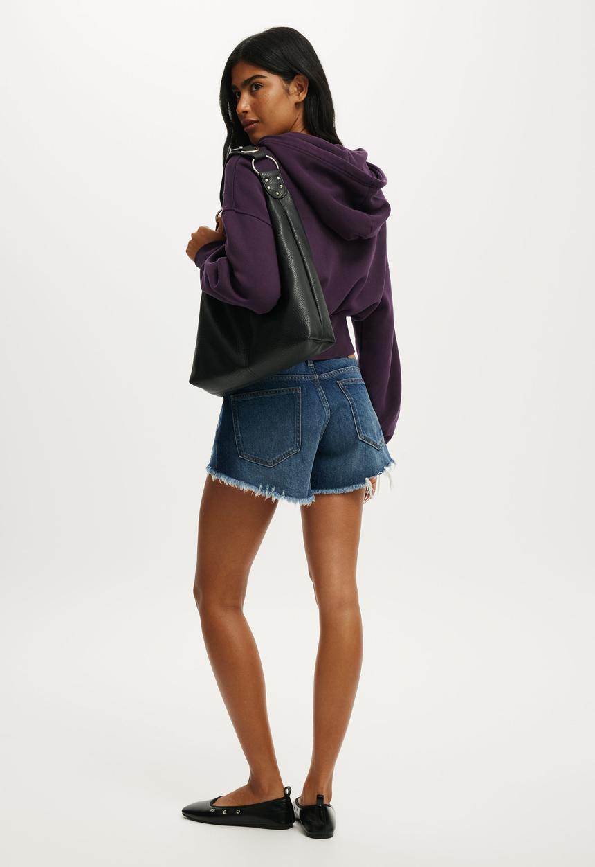 Cotton On - Oversized Zip Through Hoodie - Washed Dark Mulberry