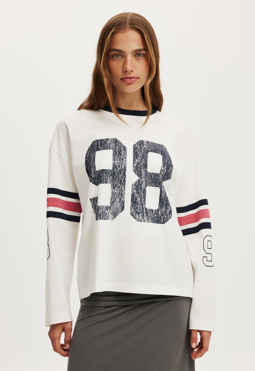 Cotton On - LS oversized graphic tee - 98 / vintage white
