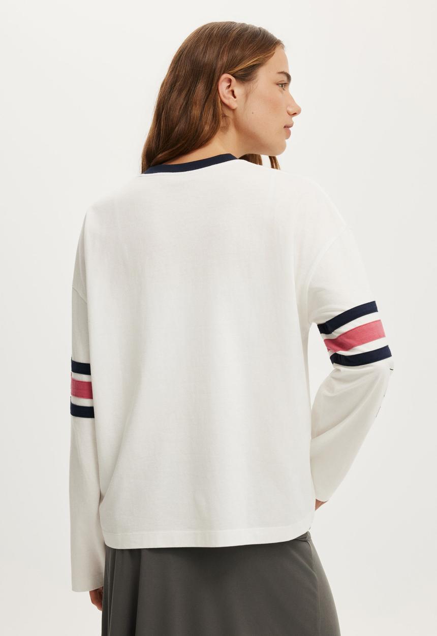 Cotton On - LS oversized graphic tee - 98 / vintage white