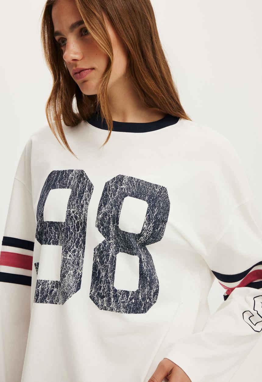 Cotton On - LS oversized graphic tee - 98 / vintage white