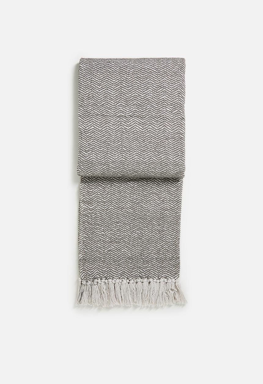 Sixth Floor - Chevron Cotton Throw  Olive