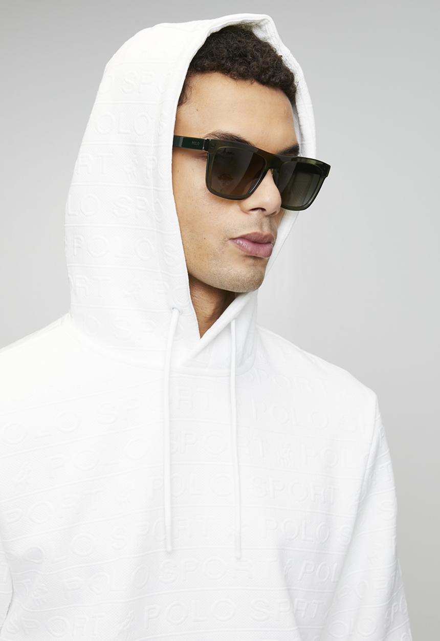 POLO - Thando Sport Ls Aop Fleece Hoodie - White