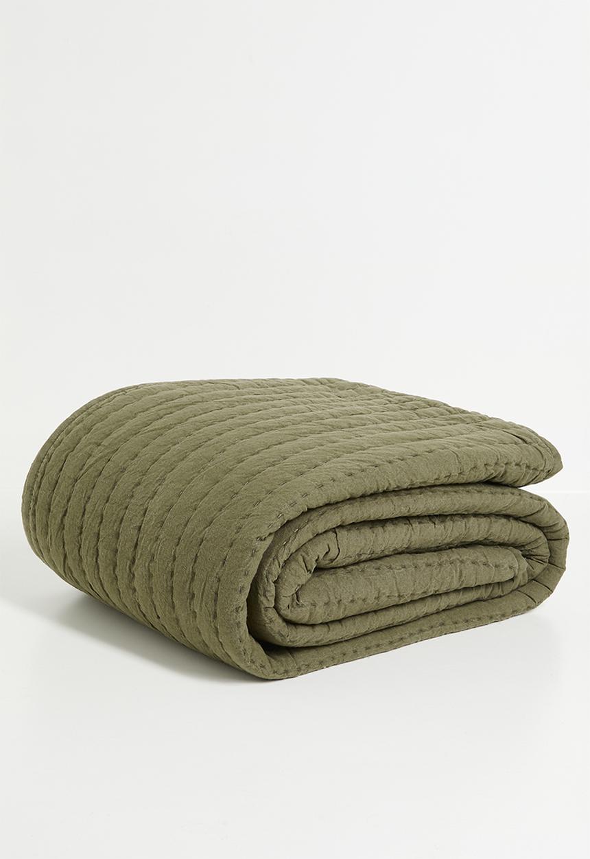 Sixth Floor - Handstitched Washed cotton Quilt Olive